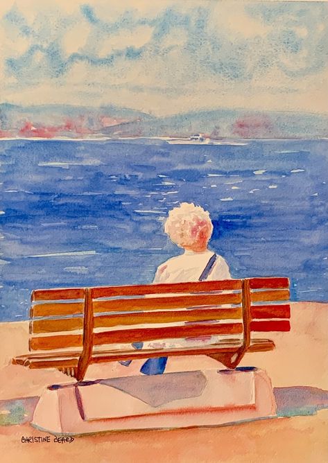 She Supposes People On The Beach Paintings, People Watercolor, Bench Drawing, City Scape Painting, Art Learning, People Painting, The Other Art Fair, Watercolor Pictures, Art Watercolor Painting