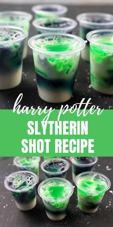 Harry Potter Slytherin Shot Recipe Harry Potter Shots, Easy Jello Shots, Harry Potter Treats, Halloween Alcohol, Harry Potter Drinks, Jello Shot Cups, Green Jello, Moscow Mule Recipe, Mule Recipe