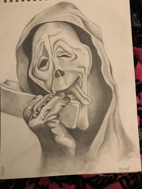 Scream Sketch Drawing, Spm Drawing, Scream Drawing Ideas, How To Draw Scream, Horror Movies Drawing, Casper Drawing, Micheal Myers Drawing, Horror Characters Drawings, Scream Drawing Easy