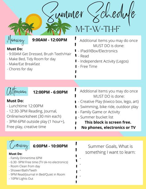 Organisation, Summer Before Kindergarten Schedule, Middle Schooler Summer Schedule, Summer Break Routine For Kids, Summer Schedule For Kids 9-12, Summer Meal Planning For Kids, Summer Daily Schedule For Kids At Home, Six Year Old Summer Schedule, Summer Time Schedule For Kids