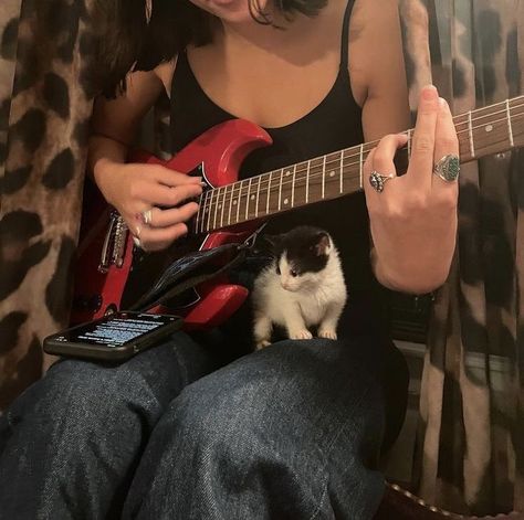 Haylee Core Aesthetic, Guitar And Microphone Aesthetic, Judithcore Aesthetic, Eva Core Vibe, Cat On Guitar, Darby Aesthetic, Adrianacore Aesthetic, Cerys Core, Darlene Core