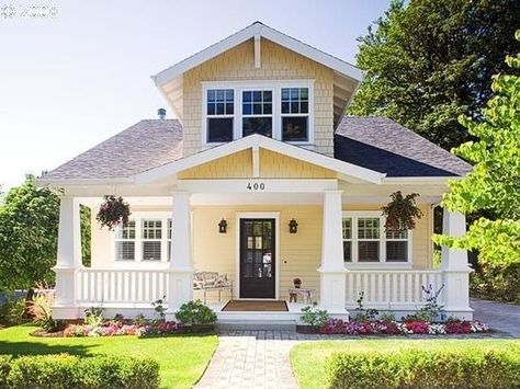 First impressions make a big impression…what does the outside of your home say to potential buyers? #ShorewestRealtors #SellingYourHome #PaintColor Craftsman Style Homes, Craftsman Bungalows, Yellow House Exterior, Bungalow Homes, Yellow House, Exterior Paint Colors For House, Yellow Houses, House Paint Exterior, Farmhouse Exterior