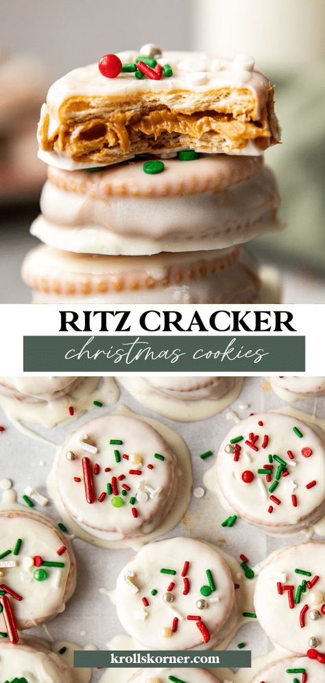 Ritz Cracker Christmas Cookies • Kroll's Korner Christmas Cookies Ritz Crackers, Christmas At The Ritz Cookies, Christmas Ritz Cracker Cookies, Ritz Crackers Christmas Treats, Ritz Cracker Holiday Treats, Saltine Cracker Cookies, Ritz Cracker Christmas Cookies, Christmas Cookies With Rolos, Ritz Rolo Cookies