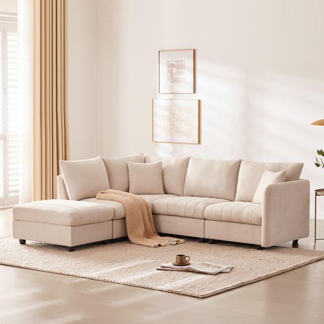 Beige Couch Living Room, Couches Living Room Sectional, L Shaped Sofa Designs, Recliner With Ottoman, Small Sectional Sofa, Modern Sectional Sofa, Couch With Ottoman, Modular Couch, Sectional Sofas Living Room