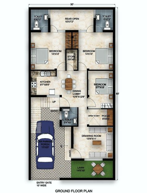 20 50 House Plan, 10 Marla House Plan, 30x50 House Plans, Budget House Plans, 20x40 House Plans, 30x40 House Plans, 2bhk House Plan, House Plans Ideas, Indian House Plans