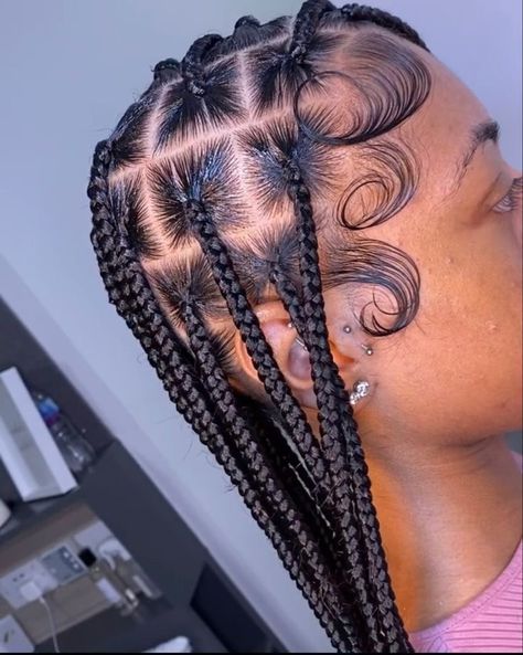 Braided Natural Hairstyles No Weave, Edges With Braids, Fluffy Edges, Dramatic Edges, Hair Braid Patterns, Braided Hairstyles For Black Women Cornrows, Big Box Braids Hairstyles, Protective Hairstyles For Natural Hair, Edges Hair