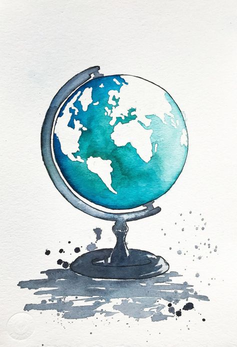 Ako Kresliť, World Map Painting, Kids Nursery Art, Globe Art, Nursery Paintings, Art Carte, Watercolor Paintings Easy, Lukisan Cat Air, Map Art Print