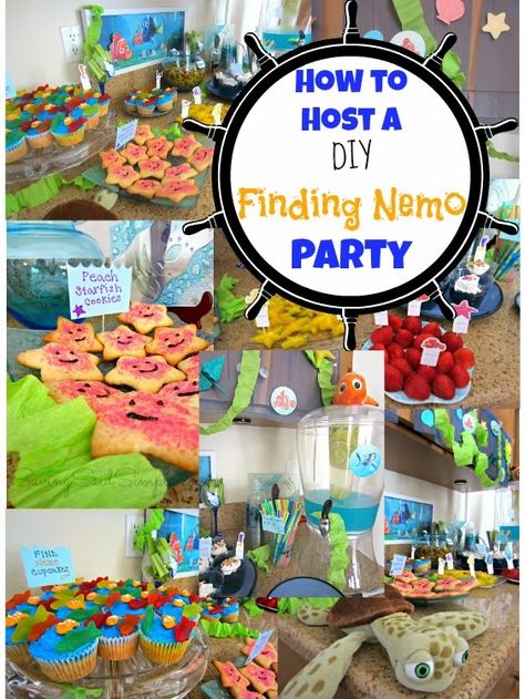 DIY Finding Nemo Party - Raising Whasians Finding Dory Diy Decorations, Finding Nemo Treats Party Ideas, Finding Nemo Birthday Cake Ideas, Finding Nemo Themed Food, Diy Finding Nemo Decorations, Nemo Food Ideas, Finding Nemo Food Ideas, Finding Nemo Party Favors, Finding Nemo 1st Birthday Party Ideas