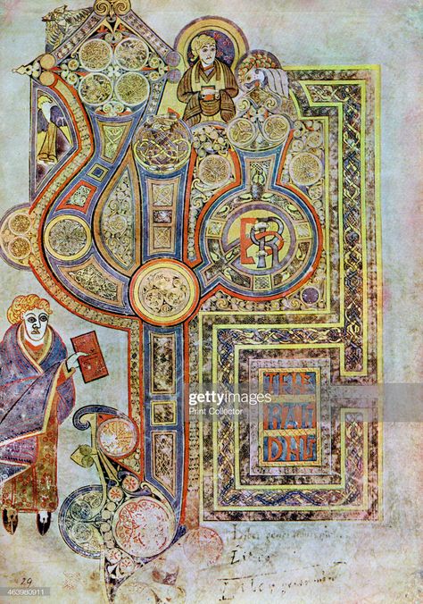 The Opening Words of St Matthew's Gospel, 800 AD, . A 20th-century... News Photo - Getty Images Book Of Kells Illuminated Manuscript, Celtic Illuminated Manuscript, Book Of Kells Art, Ireland Coast, Secret Of Kells, Borders Books, The Secret Of Kells, The Book Of Kells, Illustrated Manuscript