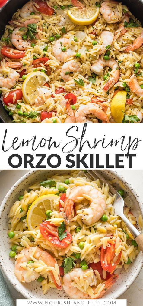 One Pot Lemon Shrimp Orzo is ridiculously tasty and ridiculously easy to make. With tender orzo, plump shrimp, and simple veggies mixed in, this is a true one pan, 30 minute meal you will love. Skillet Shrimp And Orzo, One Pot Lemon Orzo Shrimp, Dinner Recipes For Family With Shrimp, Essen, One Pan Lemon Orzo Pasta With Shrimp, Healthy Shrimp Orzo Recipes, One Pot Meals Shrimp, Fall Shrimp Dinner Recipes, Easy Healthy 1 Pan Meals