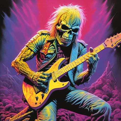 Derek Rigg's Eddie - AI Generated Artwork - NightCafe Creator Rock Music Wallpaper, Fantasy Guitar, Rock And Roll Art, Metal Wallpaper, Rock N Roll Art, Wall Of Sound, Psychadelic Art, Classic Rock And Roll, Heavy Metal Rock