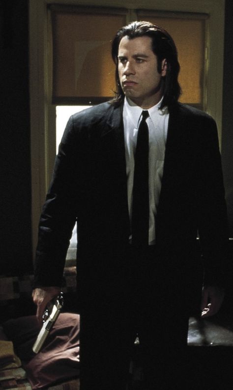 John Travolta, Pulp Fiction.  Only in this movie. Hair, Vincent Vega, Best Suits, John Travolta, On Film, Pulp Fiction, Media, Film