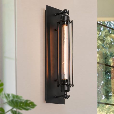 Feauring durable iron material and the black finish, this understated linear wall lamp is the perfect fusion of modern, farmhouse and traditional flairs. House Fixtures, Materials Board, House Entry, Farmhouse Wall Sconces, Modern Industrial Decor, Wall Sconces Living Room, Loft Plan, Sconces Living Room, Bathroom Remodel Pictures