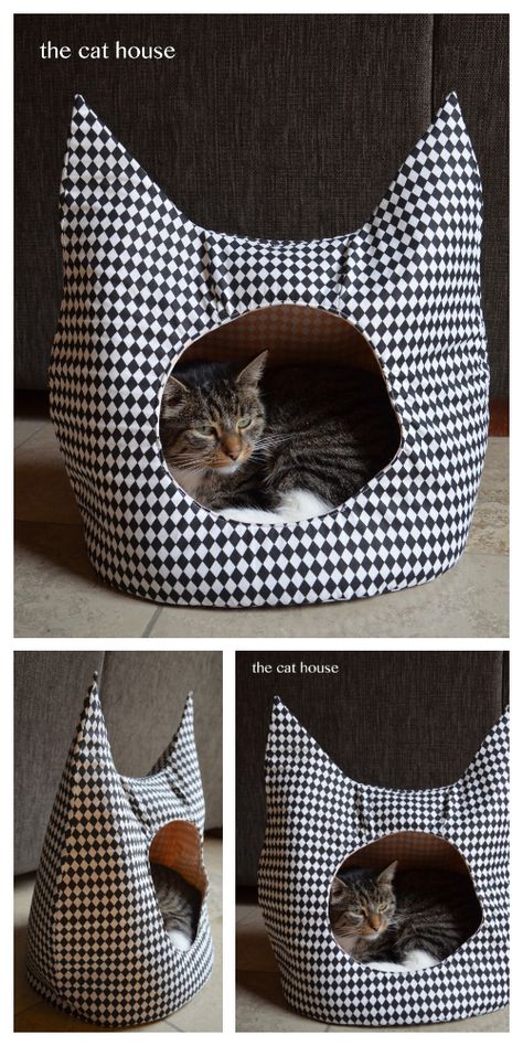 DIY Fabric Cat House Free Sewing Patterns | Fabric Art DIY Cat Bed Pattern, Katt Diy, Diy Cat Bed, Chat Diy, Chat Crochet, Diy Pet Bed, Diy Sy, Cat House Diy, Diy Cat Toys