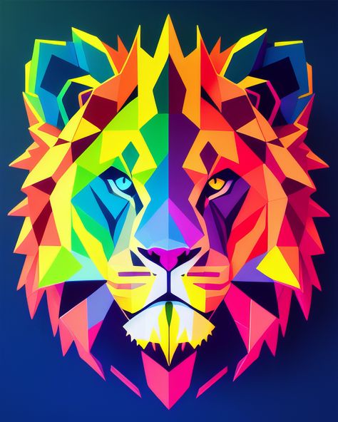 Tela, Patchwork, Rainbow Lion, Kite Making, Geometric Lion, Wpap Art, Geometric Cat, Pop Art Animals, Cubism Art