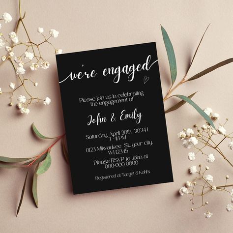 Editable digital modern engagment party invitation Black Engagement Party, Modern Engagement Party, Were Engaged, We're Engaged, Engagement Invitation Template, Engagement Invitation, Template Simple, Carton Invitation, Engagement Announcement