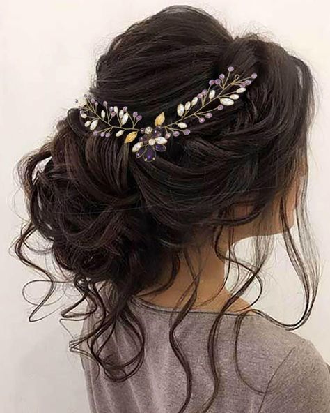 PRICES MAY VARY. Rhinestone wedding Hair vine features a delicate and intricate design, combining the beauty of crystals and pearls to create a stunning accessory for any special Bride hair piece crafted with high-quality rhinestone and crystal, durable, ensuring it retains its elegance and sparkle even after repeated use. Bridal headband with a length of 22.5 cm perfect for weddings, bridal hairstyles, bridesmaids, and various events, providing a touch of elegance and sophistication to any outf Simple Wedding Hairstyles Long Hair, Half Up And Down Wedding Hair, Witchy Wedding Hairstyles, Dark Brown Wedding Hair, Wedding Hairstyles Pearls, Wedding Hairstyles For Bride With Veil, Wedding Hair Styles Bride, Hair Down For Wedding, Bridal Hair With Headband And Veil