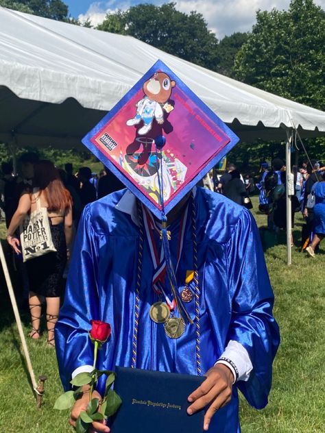 Grad Cap Ideas Kanye, Kanye West Graduation Cap Ideas, Graduation Cap Designs Kanye West, Travis Scott Graduation Cap, Graduation Cap Designs Kanye, Graduation Cap Kanye, Kanye West Graduation Wallpaper, Kanye Graduation Cap, Kanye West Graduation Cap