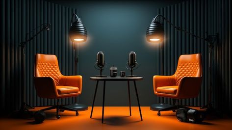 Podcast Room Interior Design, Youtube Studio Interior Design, Black Podcast Studio, Podcast Filming Setup, Podcast Studio Interior Design, Mini Podcast Studio, Podcast Studio Lighting, Pod Cast Set Design, Photography Studio Interior Design Ideas