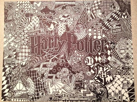 "Harry Potter zen doodle"  by Craftster member patty_o_furniture Harry Potter Zentangle, Hp Doodles, Harry Potter Doodle, Mary Potter, Doodle Zen, Potter Head, Welcome To Hogwarts, Expecto Patronum, Doodle Art Journals