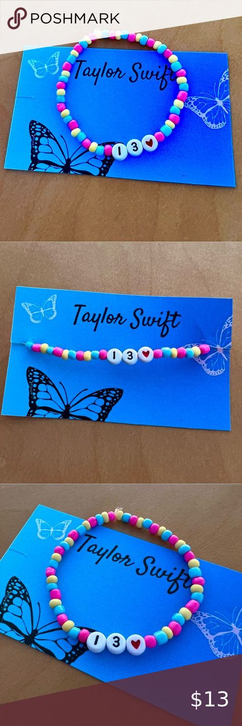 13 Taylor Swift beaded bracelet ❤️ Taylor Swift 13 Bracelet, Taylor Swift Beaded Bracelet, 13 Taylor Swift, Black And White Letters, Taylor Swift Blue, Taylor Swift Jewelry, Swift Bracelet, Midnights Taylor, Swift Concert