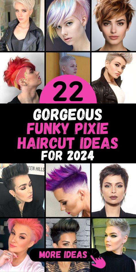 Discover the hottest trends in hair fashion with our "Funky Pixie Haircut Ideas for 2024." This collection showcases the boldest and most stylish pixie haircuts, perfect for those looking to make a statement. Whether you have round faces, fine hair, or seek edgy options like undercut and shaved sides, we've got the perfect pixie haircut inspiration for you. Embrace the short punk hairstyles trend and step into 2024 with confidence. Funky Pixie Haircut, Punk Pixie Cut, Short Punk Hairstyles, Shaved Sides Pixie, Funky Pixie Cut, Pixie Cut Color, Pixie Cut Shaved Sides, Funky Haircuts, Edgy Pixie Hairstyles