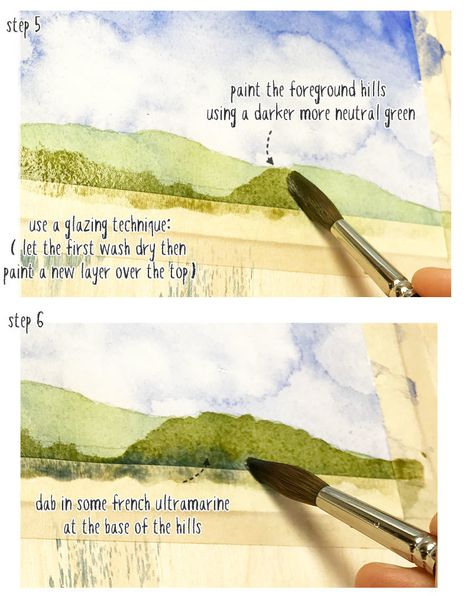 easy-watercolor-landscape-part2 Watercolour Tips, Watercolor Landscape Tutorial, Painting With Watercolors, Watercolor Scenery, Learn Watercolor Painting, Watercolor Art Landscape, Watercolor Beginner, Art Tutorials Watercolor, Learn Watercolor