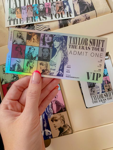 Vision Board Eras Tour, Eras Tour Vip Ticket, Taylor Swift Vip Ticket, Vip Eras Tour, Eras Tour Sleepover, Era Tour Aesthetic, Taylor Swift Tickets Concerts, Eras Tour Decorations, Taylor Swift Eras Tour Tickets