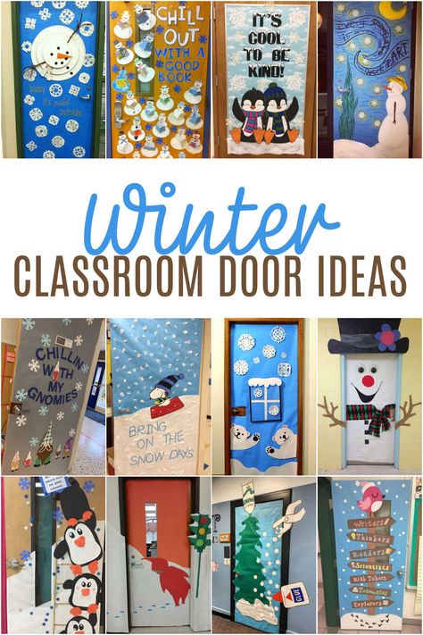 Frosty Door Decorating Ideas, Frosty Door Decoration, Let It Snow Classroom Door, Winter Holiday Door Decorations, Cute Christmas Classroom Door Ideas, Winter Door For Classroom, Winter Art Bulletin Boards, January Decorations Classroom, Frosty's Baby Picture Classroom Door