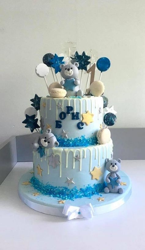 1st Birthday Cake Designs, Birthday Cake Kids Boys, 2 Tier Birthday Cakes, Cake Designs For Boy, 1st Bday Cake, Cake Designs For Kids, Boys First Birthday Cake, Blue Birthday Cakes, Baby Boy Birthday Cake