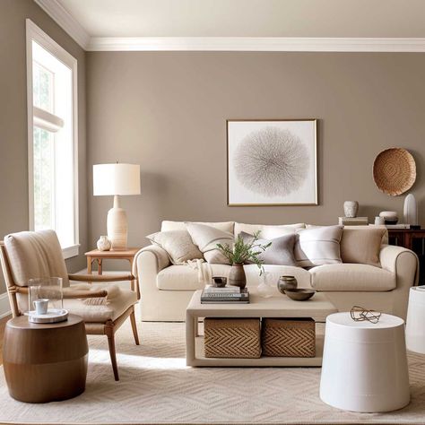 3+ Underestimated Living Room Wall Colors for Modern Homes • 333+ Images • [ArtFacade] Light Brown Wall Living Room, Toupe Colored Living Room, Interior Living Room Paint Colors, Taupe Couch Living Room Color Schemes, Taupe Walls Living Room, Tan Walls Living Room, Living Room Wall Colors, Living Room Color Palette, Neutral Living Room Colors