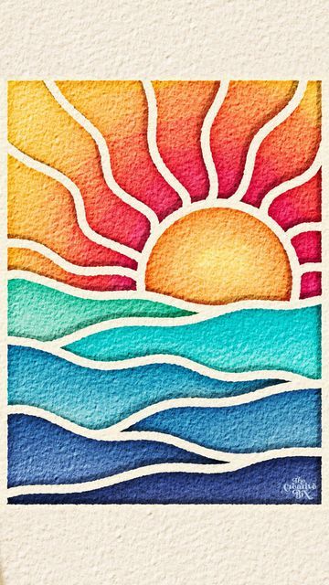 The Creative Bix on Instagram: "sunrise at sea 🌅 Do you prefer sunrise or sunset? I always love seeing all the colors appear across the sky as the sun rises in the morning, especially if it’s above the ocean! If only I lived by the ocean all the time and liked getting up early 😅 Today, I thought the Ultimate Watercolor Brushes would be perfect to illustrate a sunrise over water! I love adding different colors or multiple strokes of one color to deepen the hue and then blend them out till they’ Color Blending Drawings, Do You Like The Color Of The Sky, Ideas To Draw With Watercolors, Paint Along Ideas, How To Paint A Sunset Over Water, Sun Rise Drawing Art, Sun And Ocean Drawing, Watercolor Sun Painting, How To Do Illustration Art