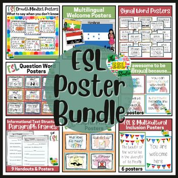 Eight sets of ESL posters at a discounted price! This bundle includes:1.) Multilingual Welcome Posters with Country Flags2.) Informational Text Structure Paragraph Frames3.) Growth Mindset Posters for ESL: What to Say Instead of "I Don't Know"4.) Signal Word Posters5.) Question Word Posters6.) Helpful Phrases in English Posters7.) ESL & Multicultural Inclusion Posters for Welcoming Immigrants8.) Classroom Culture Posters | It's Awesome to be MultilingualHere's more ESL resources you might li Multicultural Posters For Classroom, Esl Posters For Classroom, Esl Classroom Set Up, Informational Text Structures, Paragraph Structure, Mentor Sentences, Academic Vocabulary, Esl Classroom, Growth Mindset Posters