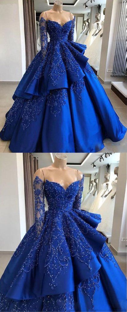 d25414405eb37dae1c14b18d6a2cac34desc52991707ri Blue Prom Dress With Sleeves, Sparkly Ball Gown Wedding Dress, Royal Blue Prom Dress, Blue Ball Gown, Royal Blue Prom, Fedex Delivery, Blue Prom Dress, Royal Blue Prom Dresses, V Neck Prom Dresses