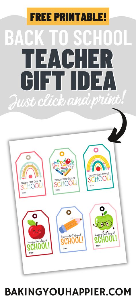 Happy First Day of School Free Printable Gift Tags, an easy to assemble teacher gift for the first day of school starts the year off right! Meet The Teacher Gifts For Students Free Printable, Boy Activities, Student Gift Tags, Happy First Day Of School, Students Day, First Day School, Free Printable Gifts, Free Printable Tags, School Starts