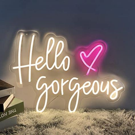 Hello Gorgeous Neon Sign, Neon Lights For Bedroom, Wedding Neon Light, Pink Neon Lights, Neon Lights Bedroom, Pink Neon Sign, Selfie Wall, Led Lighting Bedroom, Light Words