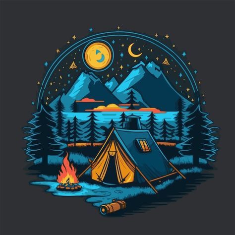 Tent Illustration, Tent Logo, Camping Drawing, Forest Logo, Camp Logo, Forest Camping, Outdoor Logos, Adventure Logo, Design Camp