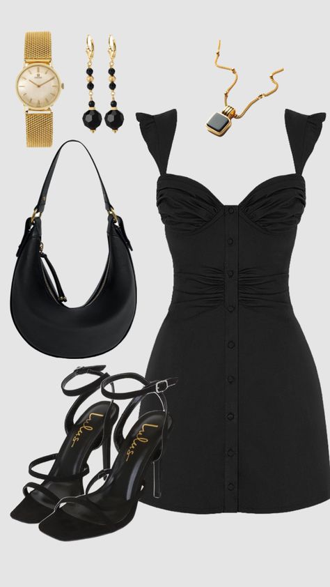 Date night fit for the neutral girly #blackandgold #datenight #inspo #outfitinspiration #outfitinpso #datenightoutfits #blackdress Day To Night Dress, Date Night Outfit Women Classy, Day Event Outfit, Outfit For Date Night Classy, Classy Going Out Outfits, Day Date Outfits, Date Night Outfit Classy, Cute Date Outfits, Winter Outfits Warm