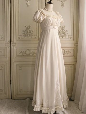 Regency Era Ball Gowns for All - WonderlandBylilian – Page 3 – WonderlandByLilian Regency Silhouette, Regency Era Dress, Simple Satin Wedding Dress, Nontraditional Wedding Dress, Champagne Evening Dress, Bridgerton Inspired, Vintage Dress Shop, Floral Applique Dress, Wedding Dresses High Low