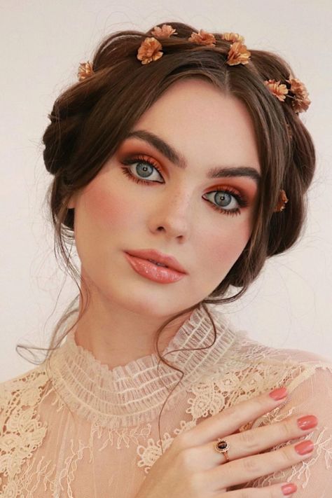 Wedding Hairstyles And Makeup, Jackie Wyers, Make Up Sposa, Ideas De Maquillaje Natural, Peach Makeup, Orange Makeup, Beauty Make-up, Fall Makeup Looks, Unique Makeup