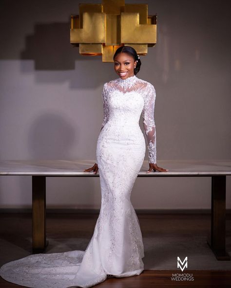 Neche ❤️ Bride: @__neche Wedding Dress and Veil: @elizabethandlacebridal Wedding Planner: @thecashmereevents_ Makeup Artist:… | Instagram White Gown Styles For Ladies, Wedding Frock Designs, Nigerian Wedding Dresses, Civil Dress, Latest Wedding Gowns, Wedding Dress And Veil, Mermaid Wedding Dress With Sleeves, Bridal Dresses Vintage, Floral Maxi Dresses