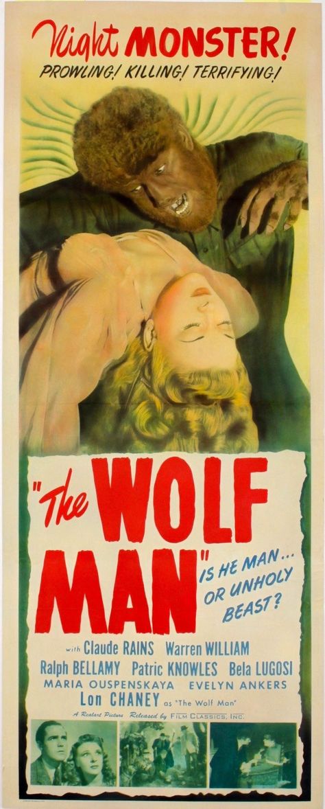 The Wolf Man 1941, Wolf Man 1941, Hollywood Monsters, The Wolf Man, Universal Horror, Classic Horror Movies Posters, Claude Rains, Wolf Man, Lon Chaney