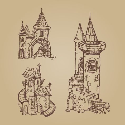 Castle Drawings Medieval, Medieval Architecture Drawing, Medieval Castle Drawing, Medieval Art Illustration, Castle Doodle, Castle Drawings, Ewolucje Eevee, Castle Architecture, Castle Illustration