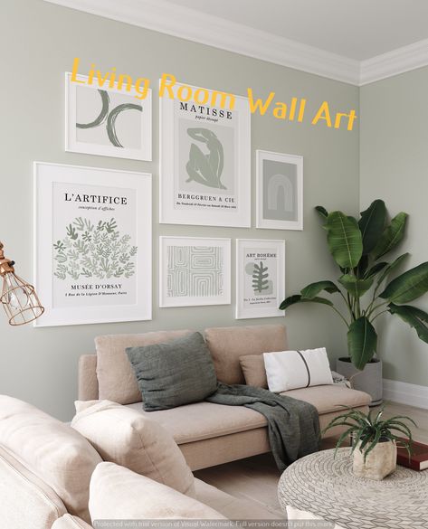 living room walls ideas living room walls art || wall art painting designs for living room Sage Living Room, Sage Green Living Room, Green Walls Living Room, Mid Century Modern Green, Light Green Walls, Sage Green Wall Art, Mint Green Walls, Wall Art Matisse, Sage Green Wall