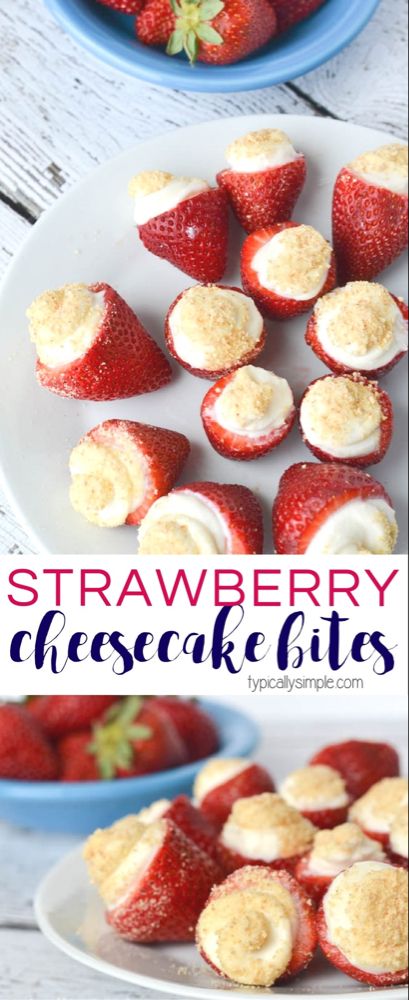 Strawberry Bites, No Bake Strawberry Cheesecake, Finger Food Desserts, Strawberry Cheesecake Bites, Healthy Afternoon Snacks, Cook Smarts, Dessert Party, Baked Strawberries, Dessert Dips
