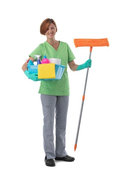 Photo cleaner woman with mop and deterge... | Premium Photo #Freepik #photo #maid #housekeeper #house-maid #cleaning-lady Maid Cleaning, House Maid, Cleaning Maid, Cleaning Lady, Premium Photo, White Background, Full Length, Spray, Stock Photos