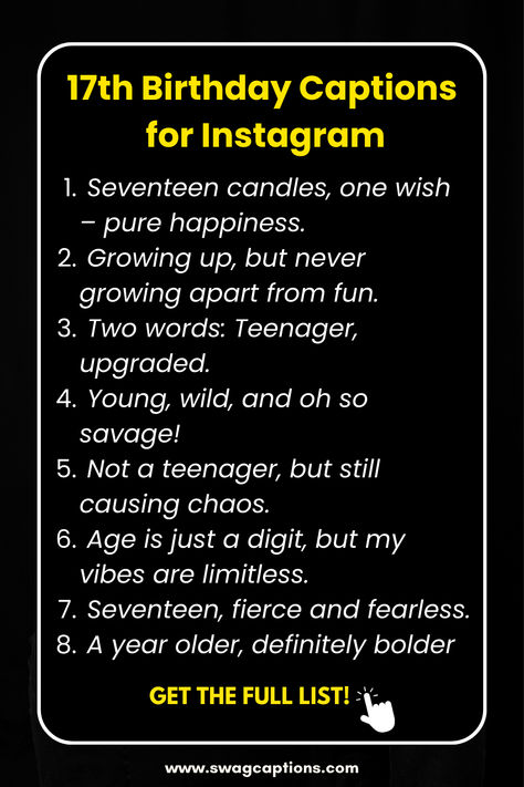 Celebrate the Sweet Seventeen in Style! Explore our curated list of 17th Birthday Captions for Instagram – the perfect blend of fun, flair, and fabulousness! 17 Birthday Captions, 17 Birthday Captions Instagram, 17th Birthday Captions, Birthday Hashtags, Birthday Captions For Instagram, Birthday Captions For Myself, Captions For Guys, It Will Be Ok Quotes, Seventeenth Birthday