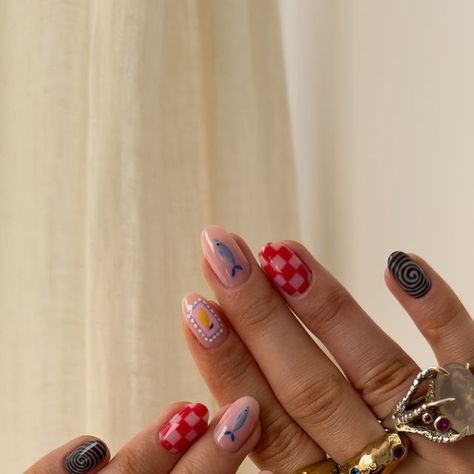 Betsie on Instagram: "welcome to the Italian picnic 🧺 🍋🐟☀️  sardine inspo from @the_gelologist   #nailart #gelnails #gelmani #nailartinspo #fishnails" Sardine Nail Art, Sardine Nails, Italian Nails, Picnic Nails, Cutesy Nails, Italian Picnic, Fish Nails, Wardrobe Building, Gel Mani