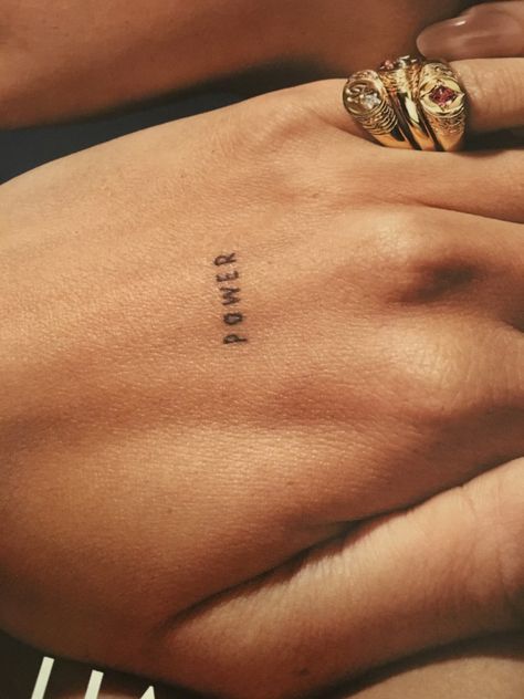 Text Tattoo On Hand, Power Word Tattoo, Motivational Words Tattoo, Tattoos For Motivation, Powerful Small Tattoos, Text Tattoo Hand, Powerful Feminine Tattoos, Hand Text Tattoo, Woman Power Tattoo