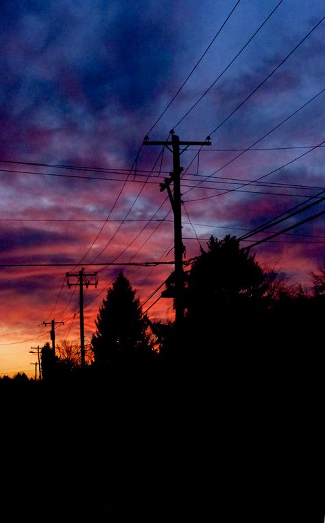 sunset and power lines Sunset With Power Lines, Sunset Power Lines Painting, Power Line Aesthetic, Power Lines Aesthetic, Powerlines Aesthetic, Power Lines Painting, Cool Sunset, Pretty Sunsets, Sky Line